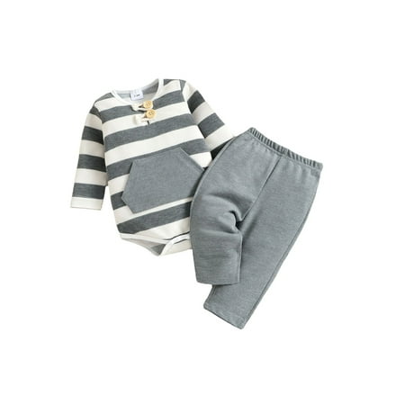 Newborn Baby Boys Girls 2Pcs Fall Outfits Long Sleeve Front Pocket Striped Romper + Pants Autumn Clothes Set
Newborn Baby Boys Girls 2Pcs Fall Outfits Long Sleeve Front Pocket Striped Romper + Pants Autumn Clothes Set