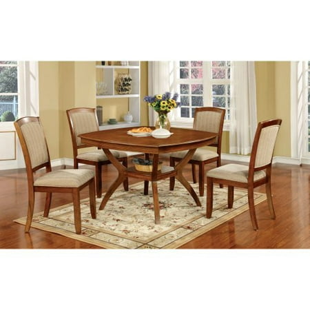 Furniture of America Halloran 5 Piece Dining Table Set with Middle Storage Shelf