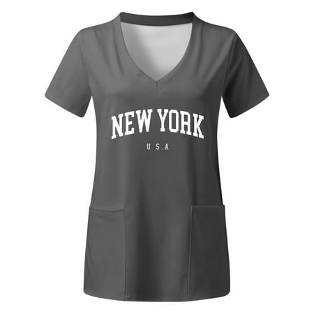 New York Printed Working Uniform Womens Plus Size Top V Neck Short Sleeved Pockets Prints T Shirt Scrubs Uniform Nurses
New York Printed Working Uniform Womens Plus Size Top V Neck Short Sleeved Pockets Prints T Shirt Scrubs Uniform Nurses