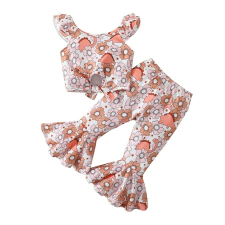 Suanret Kids Toddler Girls Outfits Floral Printed Sleeveless Bandage Round Neck Tops + Elastic Waist Flare Pants Pink 18-24 Months
Suanret Kids Toddler Girls Outfits Floral Printed Sleeveless Bandage Round Neck Tops + Elastic Waist Flare Pants Pink 18-24 Months