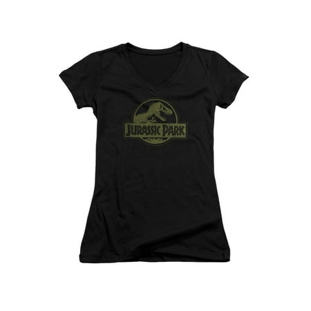 Jurassic Park Dinosaur Action Movie Distressed Logo Juniors V-Neck T-Shirt Tee