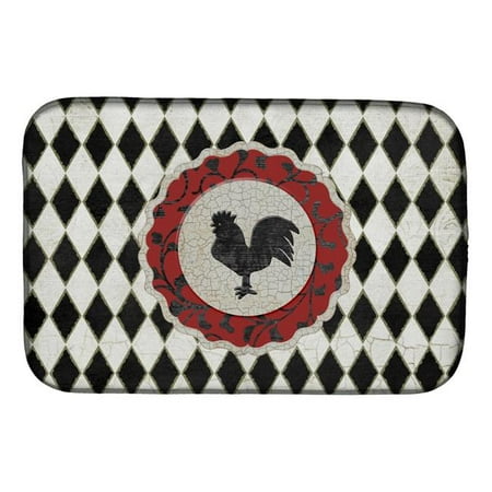 Rooster Harlequin Black & White Dish Drying Mat