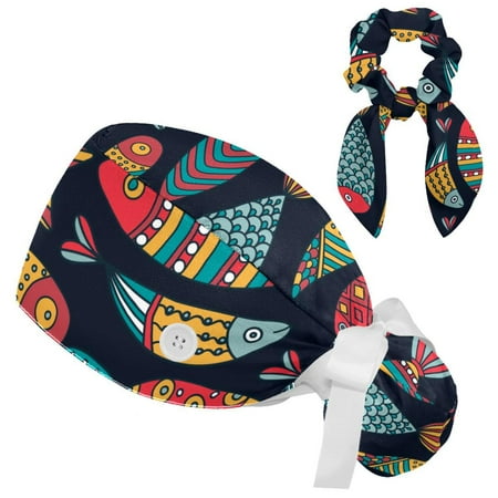 Working Cap with Buttons and Sweatband Scrub Hat Bouffant Caps with Scrunchie Undersea World Fishes Tie Back Hats
Working Cap with Buttons and Sweatband Scrub Hat Bouffant Caps with Scrunchie Undersea World Fishes Tie Back Hats