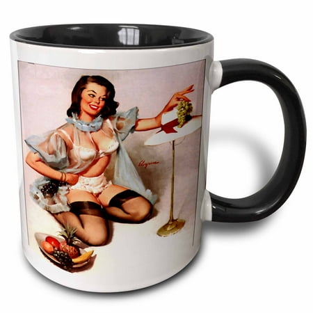 3dRose Print of Elvgren Pinup A Tasty Treat - Two Tone Black Mug 11-ounce