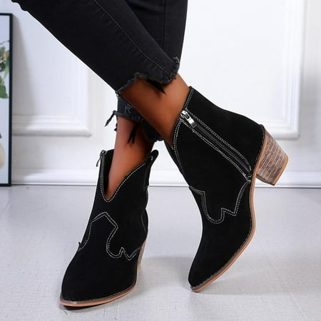 Homadles Women s Ankle Boots on Sale Low Heel- Plus Size Retro Boots Black Size 9