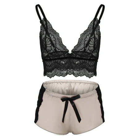 CLZOUD Roleplay Underwear Black Women V-Neck Eyelash Lace Stain Camisole Pajamas Bowknot Shorts Set M
CLZOUD Roleplay Underwear Black Women V-Neck Eyelash Lace Stain Camisole Pajamas Bowknot Shorts Set M