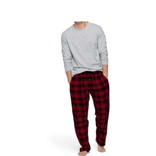 Hanes Men's Jersey Crew Flannel Sleep Set