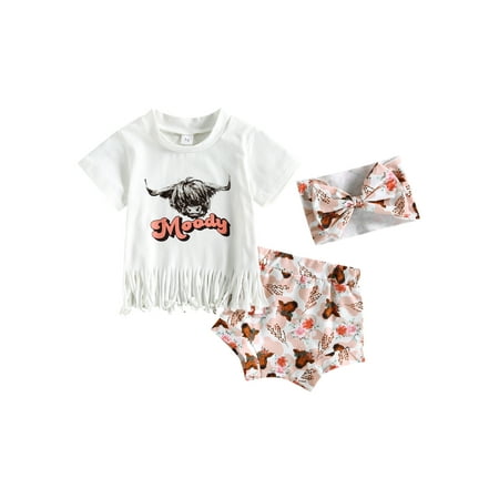 Infant Baby Girl Western Clothes Sets 3pcs Short Sleeve Letter Cow Print Tassel Tops + Floral Shorts + Headband
Infant Baby Girl Western Clothes Sets 3pcs Short Sleeve Letter Cow Print Tassel Tops + Floral Shorts + Headband