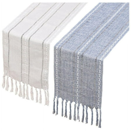 

Table Runner 2Pack 13 x 78 Inches Linen Boho Table Runner Braided Striped Runner for Dining Party Holiday