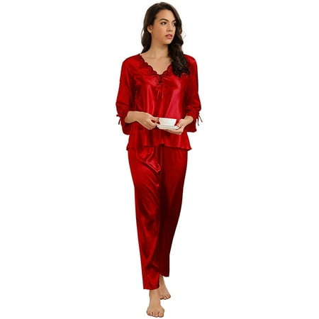 Womens Silk Satin Pajamas Set 2 Piece Sleepwear Loungewear 3/4 Sleeve Pullover Lounge Sets Silky Pj Set
Womens Silk Satin Pajamas Set 2 Piece Sleepwear Loungewear 3/4 Sleeve Pullover Lounge Sets Silky Pj Set