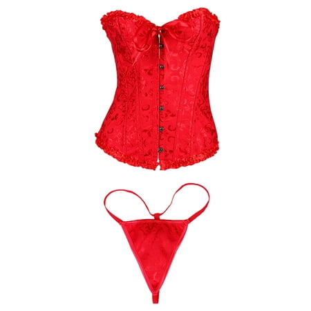 

Penkiiy Womens Sexy Vintage Gothic Party Floral Lace Up Slim Corset Bustier Tube Top Shapewear for Women Bodysuit Strapless S Red 2023 Summer Deal