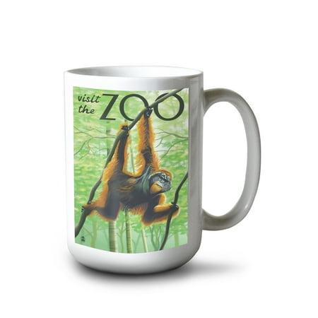 15 fl oz Ceramic Mug Orangutan Visit the Zoo Dishwasher & Microwave Safe