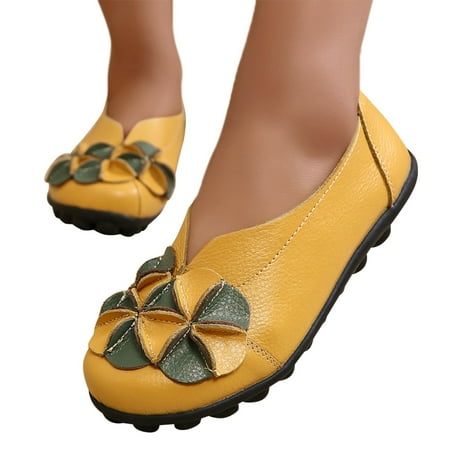 ERTUTUYI Fashion Womens Breathable Lace Up Shoes Flats Casual Shoes Yellow 39