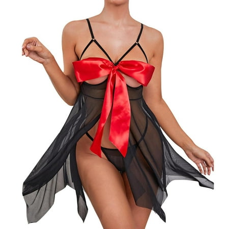 COBKK Womens Holiday Lingerie Sets Women Bowknot Sheer Mesh Splicing Lingerie Sleepwear Sling Dress+Underpants Suit Womens Lingerie Tights Black Comfortable Shapewear Floral Fancy M
COBKK Womens Holiday Lingerie Sets Women Bowknot Sheer Mesh Splicing Lingerie Sleepwear Sling Dress+Underpants Suit Womens Lingerie Tights Black Comfortable Shapewear Floral Fancy M