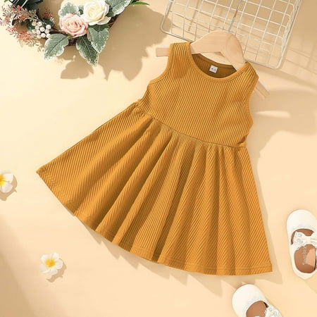 Leutsin Toddler Kids Baby Girls Summer Cute Sleeveless Dress Solid Color Vest Dress