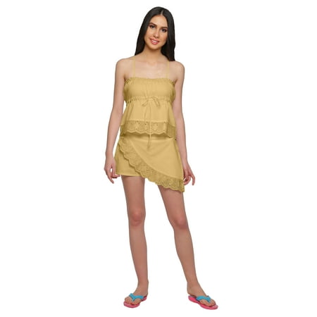 Moomaya Solid Spaghetti Strap 2 Piece Set Nightdress Drawstring Waist Nightwear