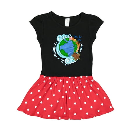 Inktastic Earth Day Turtle Planet with Waves and Birds Gift Toddler Girl Dress