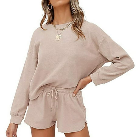 FITORON Womens Pajama Sets- Solid Crew Neck Home Clothes Leisure Long Sleeve Shorts Set Beige XXL
FITORON Womens Pajama Sets- Solid Crew Neck Home Clothes Leisure Long Sleeve Shorts Set Beige XXL