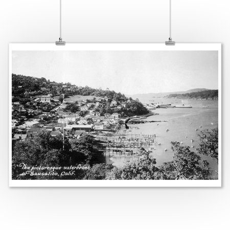 Sausalito, California - Aerial View of the Waterfront (9x12 Art Print, Wall Decor Travel Poster)