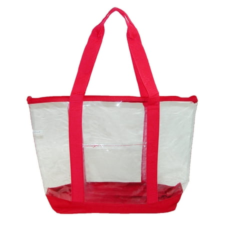 Liberty Bags Clear Zip Top Tote Bag with Double Handles, Red