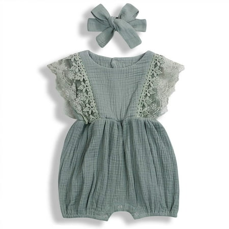 KCSLLCA Baby Girls Lace Romper Set Ruffle Sleeve Solid Color Onesie with Headband (Pea Green 9-12 Months)
KCSLLCA Baby Girls Lace Romper Set Ruffle Sleeve Solid Color Onesie with Headband (Pea Green 9-12 Months)