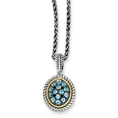 Sterling Silver w/ 14k Yellow Gold Blue Topaz Vintage Style Necklace
