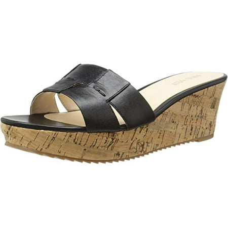 Nine West Women s Cookies Leather Wedge Sandal Black/Black 6 M US New
