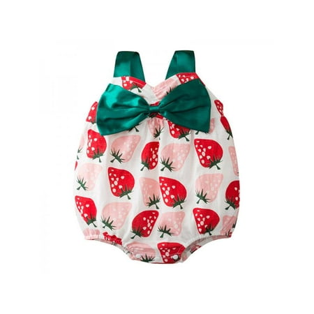SUPERHOMUSE Summer Newborn Baby Girls Cute Strawberry Print Fashion Print Bow Decoration Cotton Romper Cotton One-piece Romper 0-18M
SUPERHOMUSE Summer Newborn Baby Girls Cute Strawberry Print Fashion Print Bow Decoration Cotton Romper Cotton One-piece Romper 0-18M