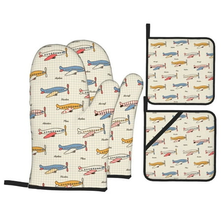 Oven Mitts and Pot Holders Sets 4 pcs - Striped Vintage Planes Heat Resistant Silicone Oven Gloves with Non-Slip Silicone Surface and hot pads for kitchen Baking Cooking BBQ
Oven Mitts and Pot Holders Sets 4 pcs - Striped Vintage Planes Heat Resistant Silicone Oven Gloves with Non-Slip Silicone Surface and hot pads for kitchen Baking Cooking BBQ