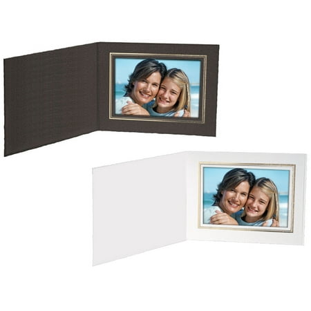 Cardboard Photo Folders White w/Gold Foil 7x5 Horizontal (25 Pack)