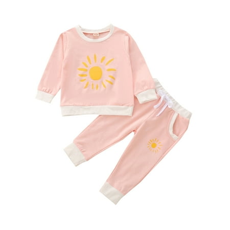 Toddler Baby Girls Fall Outfits Sun/Rainbow Print Long Sleeves Pullover T-Shirt+Tied Waist Pants Clothing Tracksuit
Toddler Baby Girls Fall Outfits Sun/Rainbow Print Long Sleeves Pullover T-Shirt+Tied Waist Pants Clothing Tracksuit