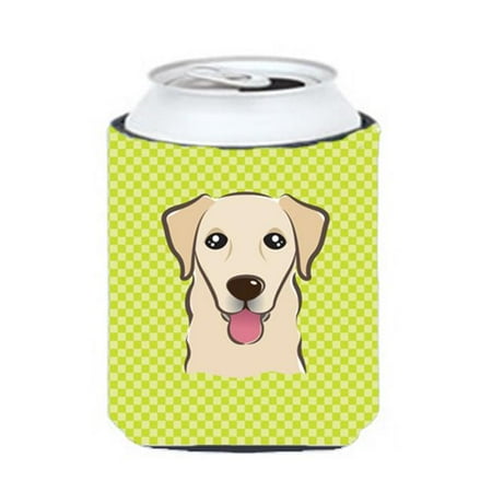 Checkerboard Lime Green Golden Retriever Can Or Bottle Hugger 12 Oz.