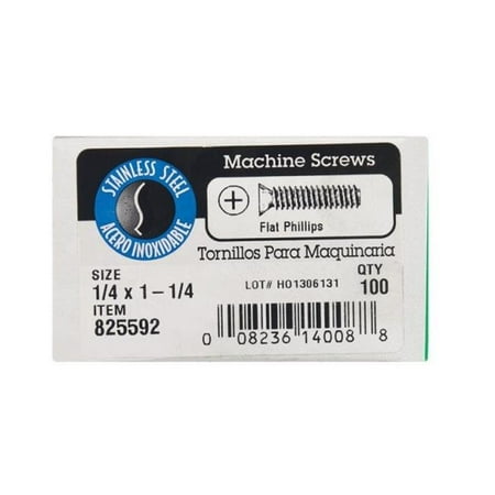 825592 0.25 x 1.25 in. Phillips Flat Head Machine Screw Stainless Steel - Box of 100
825592 0.25 x 1.25 in. Phillips Flat Head Machine Screw Stainless Steel - Box of 100