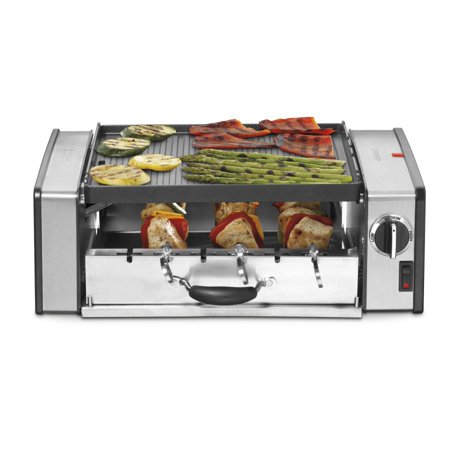 Cuisinart 1000-Watt Compact Indoor Grill and Gridler with 2-Tiered Grilling, Reversible Nonstick Die-Cast Grill/Griddle Plate, Six Pc Stainless Steel Skewer and Hot Dog Set w/ Adjustable Temp Control