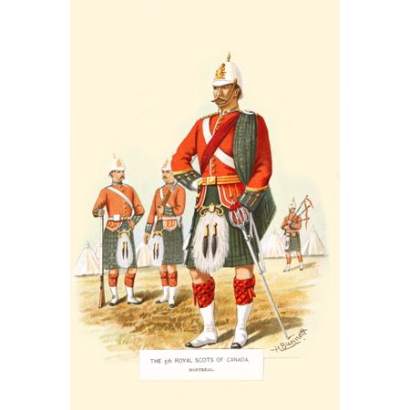 Plate from a 1910 book published in Amsterdam showing various military uniforms in history This pages is dedicated to The 5th Royal Scots of Canada Montreal Poster Print by Unknown