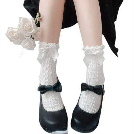 Student Women Ruffle Socks Lolita Strawberry Bowknot Knitted Heart Ankle Hosiery