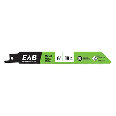 EAB Tool USA 257297 6 in. x 18 TPI Reciprocating Saw Blade for Cutting Metal Pack of 5 
EAB Tool USA 257297 6 in. x 18 TPI Reciprocating Saw Blade for Cutting Metal Pack of 5