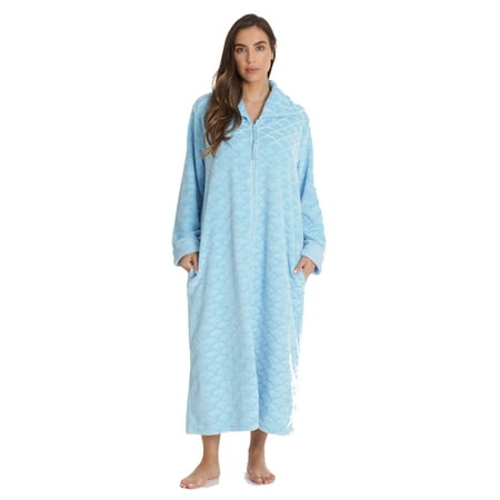 Just Love Plush Zipper Lounger Robe for Women (Blue Small)