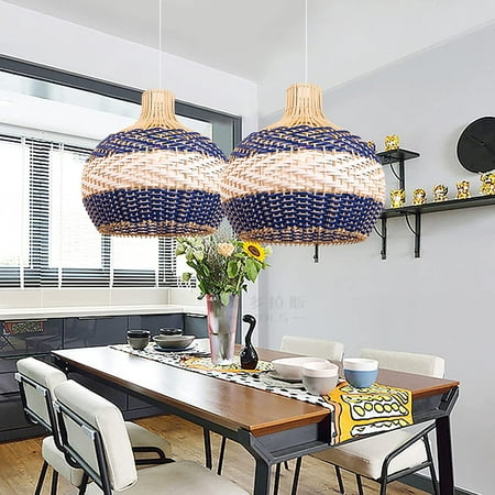 

Arturesthome Hand-Woven Rattan Chandelier Rattan Pendant Light Fixtures Ceiling Wicker Hanging Lamp for Dining Room Bedroom Kitchen Island Blue