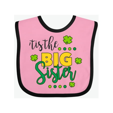 Inktastic Tis The Big Sister with Shamrocks and Dots Gift Baby Girl Bib