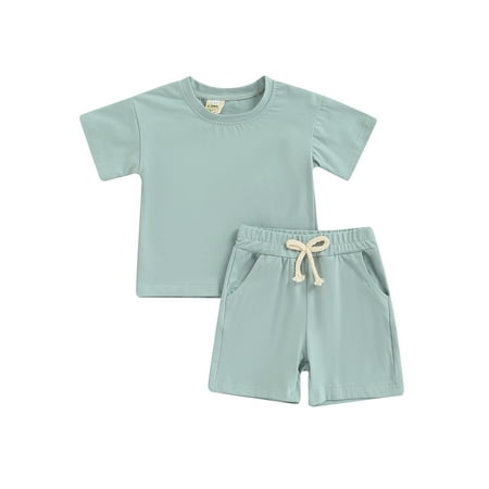 Bowanadacles Children Summer Two Piece Suit Solid Color Round Neck Short Sleeve T-shirt Elastic Waist Shorts with Pockets
Bowanadacles Children Summer Two Piece Suit Solid Color Round Neck Short Sleeve T-shirt Elastic Waist Shorts with Pockets