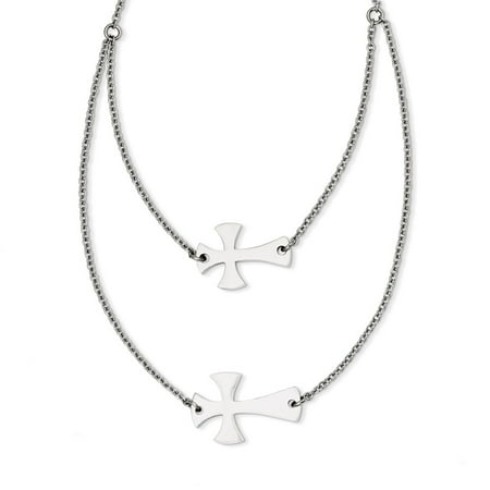 Stainless Steel 16.75in Double Sideways Cross Layered Necklace