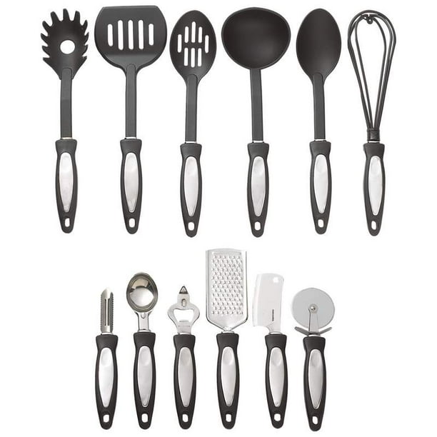 Maxam® 12pc Kitchen Tool Set, Plastic and Metal, Includes Spoons, Whisk, Pasta Fork, Spatula, Bottle Opener, and More