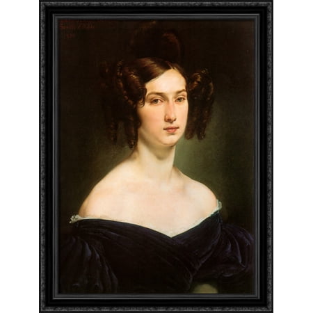Portrait of Countess Luigia Douglas Scotti d'Adda 28x36 Large Black Ornate Wood Framed Canvas Art by Francesco Hayez