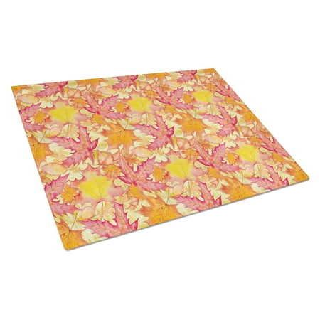Caroline s Treasures Fall Leaves Watercolor Red Glass Cutting Board Large