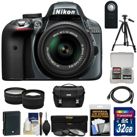 Nikon D3300 Digital SLR Camera & 18-55mm G VR DX II AF-S Zoom Lens (Grey) with 32GB Card + Battery + Case + Tripod + Tele\/Wide Lens Kit Nikon D3300 Digital SLR Camera & 18-55mm G VR DX II AF-S Zoom Lens (Grey) with 32GB Card + Battery + Case + Tripod + Tele\/Wide Lens Kit