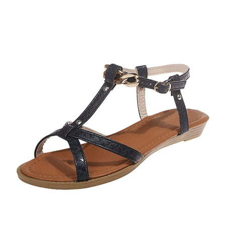 Cptfadh Slippers For Women Shoes Women s Fashion Large Size Flat Bohemian Metal Buckle Casual Sandals