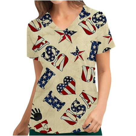 YFPWM Tunics for Women Dressy Casual Cartoon Dinosaur Tops Tie-dye Print T-shirt Letter Printing Pajama Short Sleeve V-neck Tops Uniform Independence Day Print Pockets Blouse
YFPWM Tunics for Women Dressy Casual Cartoon Dinosaur Tops Tie-dye Print T-shirt Letter Printing Pajama Short Sleeve V-neck Tops Uniform Independence Day Print Pockets Blouse