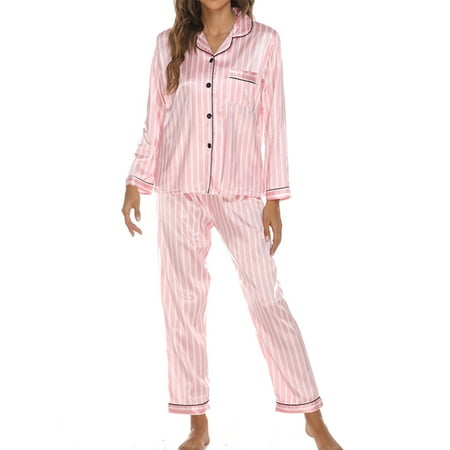 UKAP Comfy Pajamas for Women 2-Piece Warm and Cozy Silk Pj Set of Loungewear Button Front Top Pants Set Nightwear Pink Stripe L
UKAP Comfy Pajamas for Women 2-Piece Warm and Cozy Silk Pj Set of Loungewear Button Front Top Pants Set Nightwear Pink Stripe L