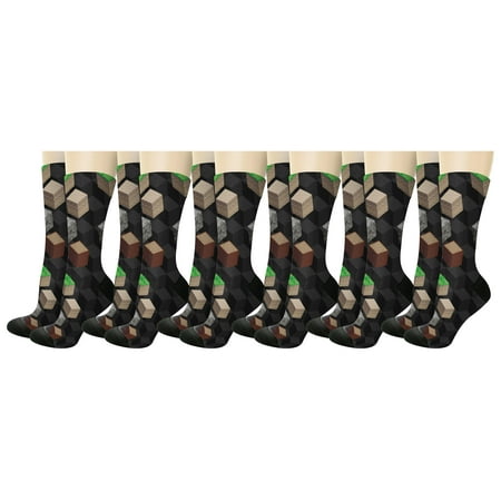 ThisWear World Building Gamer Mine World Building Craft Blocks 12-Pairs Novelty Crew Socks